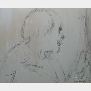 Framed Crayon and Wash on Paper Portrait of a Man in Profile by Boris Aronson (American, 1900-1980)