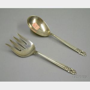 International Royal Danish Pattern Sterling Silver Serving Fork and Spoon.