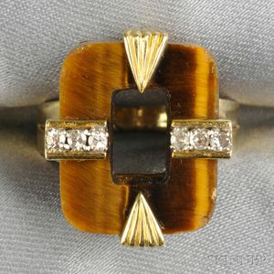14kt Gold, Tiger's-eye, and Diamond Ring