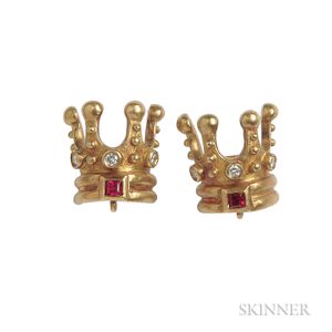 18kt Gold, Ruby, and Diamond Earrings