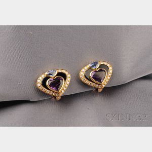 18kt Gold, Amethyst, and Sapphire Earclips, Marina B., France