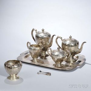Five-piece Richard Dimes "Londonderry" Pattern Tea and Coffee Service with Associated Silver Tray