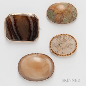Four Gold-mounted Agate Brooches