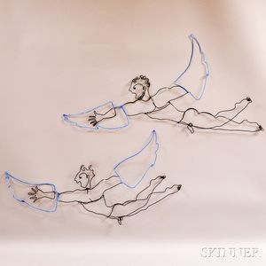 Two Contemporary Icarus Wire Sculpture Figures