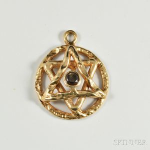 14kt Gold and Black Star Sapphire Star of David Pendant