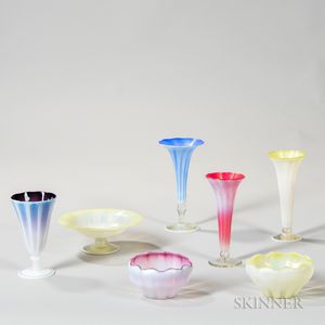 Seven Tiffany Favrile Pastel Glass Items