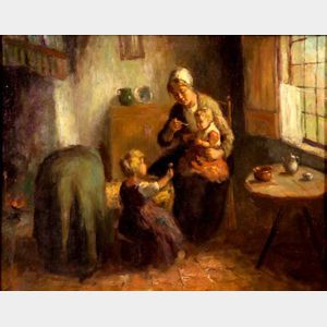 Cornelis Bouter (Dutch, 1888-1966) Feeding Baby/An Interior Genre Scene