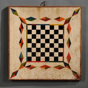 Paint-decorated Checkers/Parcheesi Game Board