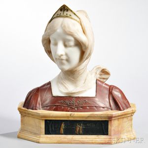 After Ferdinando Vichi (Italian, 1875-1945) Marble and Alabaster Bust of a Maiden