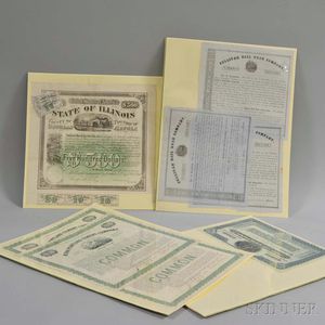 Group of Engraved Stock Certificates and Bonds