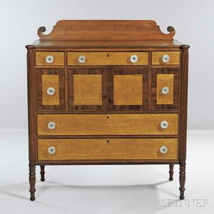 Carved Cherry and Bird's-eye Maple and Mahogany Veneer Sideboard