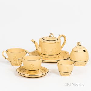 Seven-piece Modern Wedgwood Caneware Tea Set. 