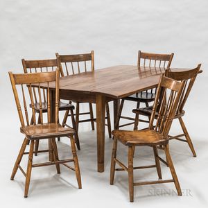 Pine Drop-leaf Table and Six Birdcage Windsor Chairs