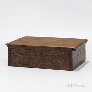 Carved Pine Bible Box and a Queen Anne Mahogany Tea Table Base