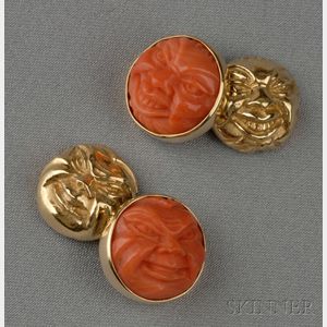 18kt Gold and Carved Coral Cuff Links