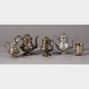 Four-Piece Coin Silver Tea and Coffee Service and a Footed Cup