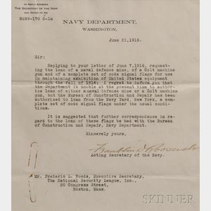 Roosevelt, Franklin Delano (1882-1945) Typed Letter, Signed, Washington, D.C., 21 June 1916.