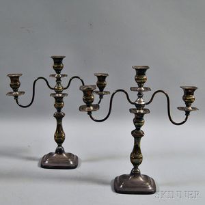 Pair of Silver-plated Weighted Three-light Candelabra