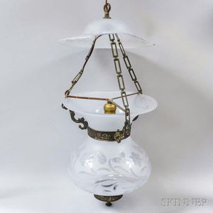 Brass-mounted and Foliate-etched Glass Hanging Lantern