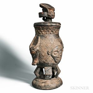 Chokwe-style Carved Wood Figural Lidded Vessel