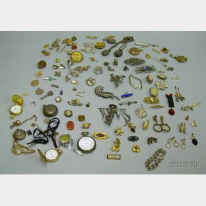 Large Assortment of Victorian and Later Gold, Gold-filled, and Sterling Silver Jewelry, Watches, and Findings