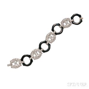 Art Deco Platinum, Enamel, and Diamond Bracelet,