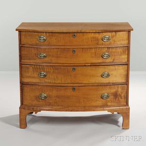 Tiger Maple Bow-front Chest of Drawers