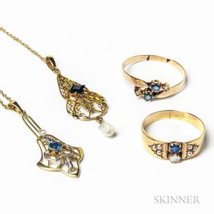 Group of Gold and Sapphire Jewelry
