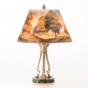 Table Lamp with Reverse-painted Glass Shade