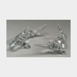 Two Colorless Glass Fish Sculptures