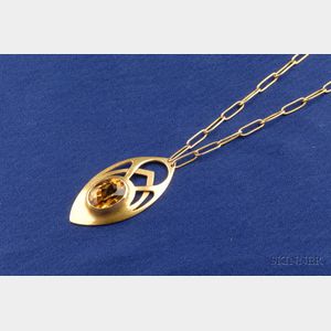 Arts & Crafts 14kt Gold and Citrine Pendant Necklace