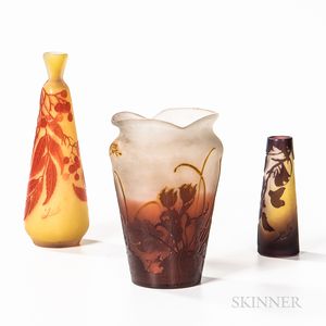 Three Gallé Cameo Art Glass Cabinet Vases