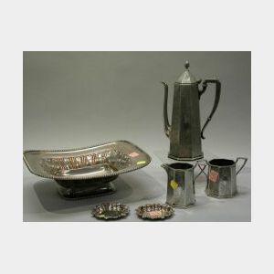 Three-Piece Derby Silver Plated Demitasse Set, a Silver Plated Bread Basket and a Pair of Whiting Sterling Nut Dishes.