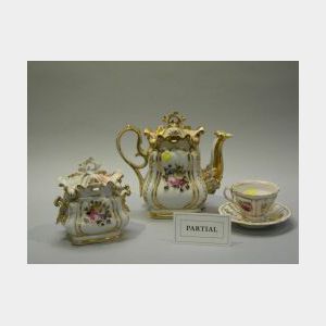 Seventeen-Piece Handpainted German Porcelain Tea Service.