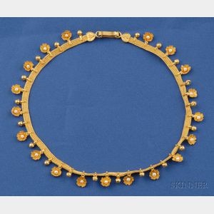 Etruscan Revival 18kt Gold and Seed Pearl Necklace