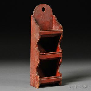 Small Red-painted Wooden Three-tier Wall Shelf