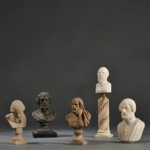 Five Grand Tour Portrait Busts Depicting Homer, Socrates, and Plato