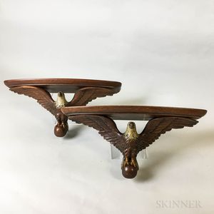 Pair of Carved and Painted Walnut Eagle Brackets