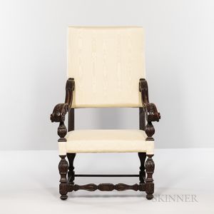 Upholstered Carved Fruitwood Armchair