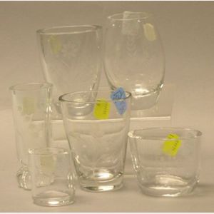 Six Small Scandinavian Colorless Floral Decorated Cut Crystal Vases.