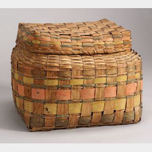 Large Paint Decorated Woven Splint Covered Basket