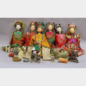 Six Thai Puppets, and Twelve Assorted Asian Decorative Hardstone, Metal, Ceramic and Ivory Items.