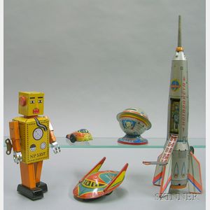 Five Lithographed Tin Space Toys
