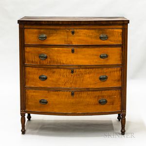 Federal Mahogany and Maple Bow-front Chest of Drawers