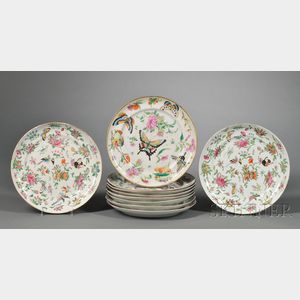 Ten Famille Rose Porcelain Dinner Plates