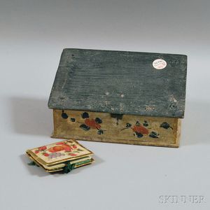 Small Floral-painted Slant-lid Box and a Schoolgirl Theorem-decorated Needle Case