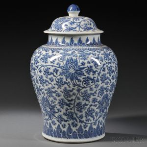 Monumental Blue and White Covered Jar