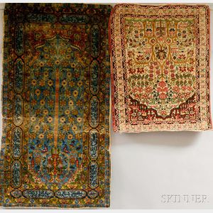 Two Antique Kerman Prayer Mats,