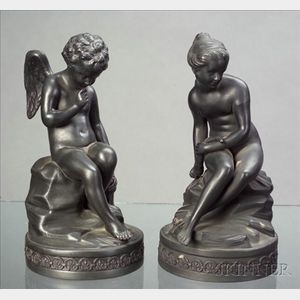 Pair of Wedgwood Black Basalt Figures Depicting Cupid and Psyche