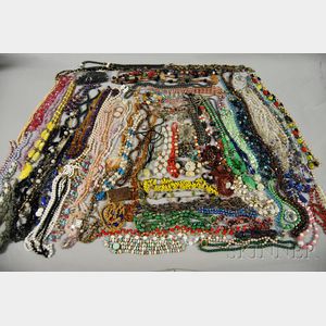 Large Group of Glass, Stone, and Crystal Beaded Costume Jewelry.